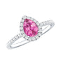 Natural Pink Tourmaline Teardrop Ring with Diamond Halo