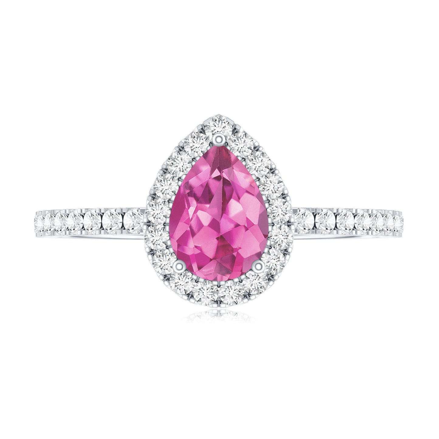 Natural Pink Tourmaline Teardrop Ring with Diamond Halo