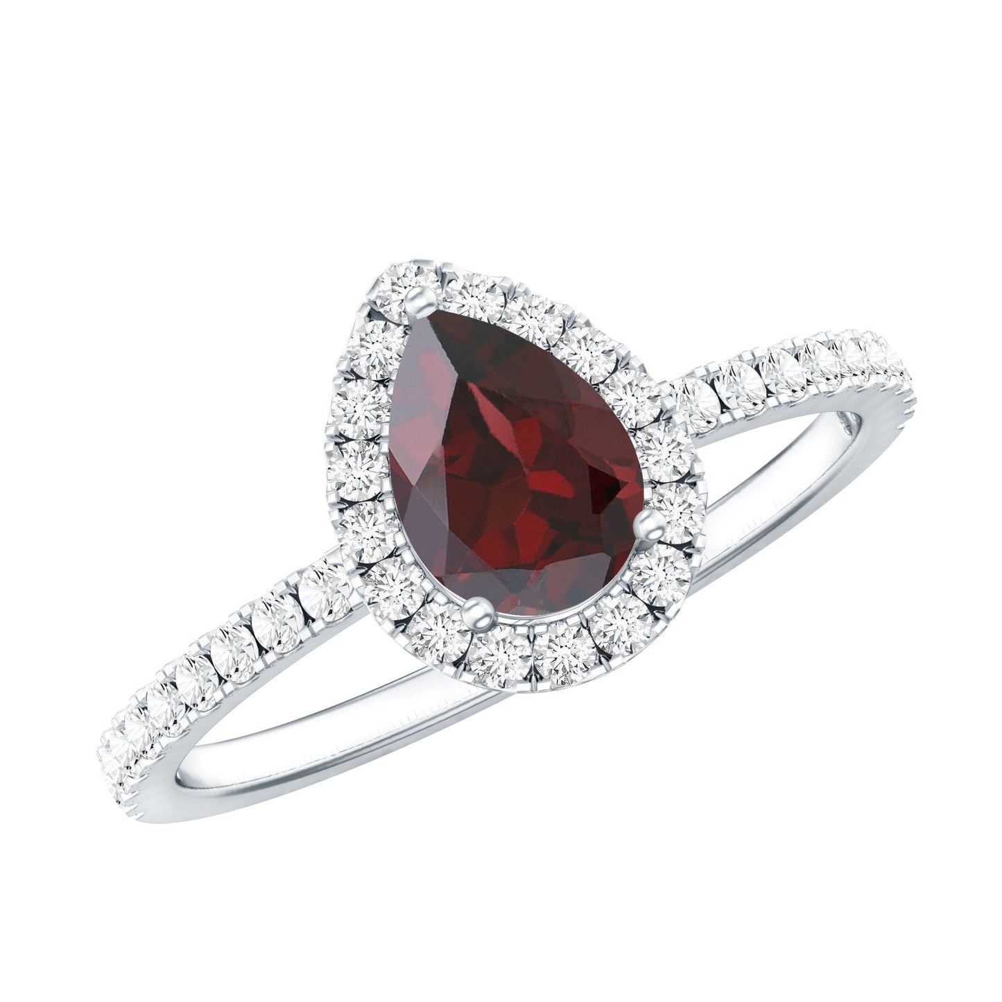 Natural 0.8 Carat Garnet Teardrop Engagement Ring with Diamond Halo