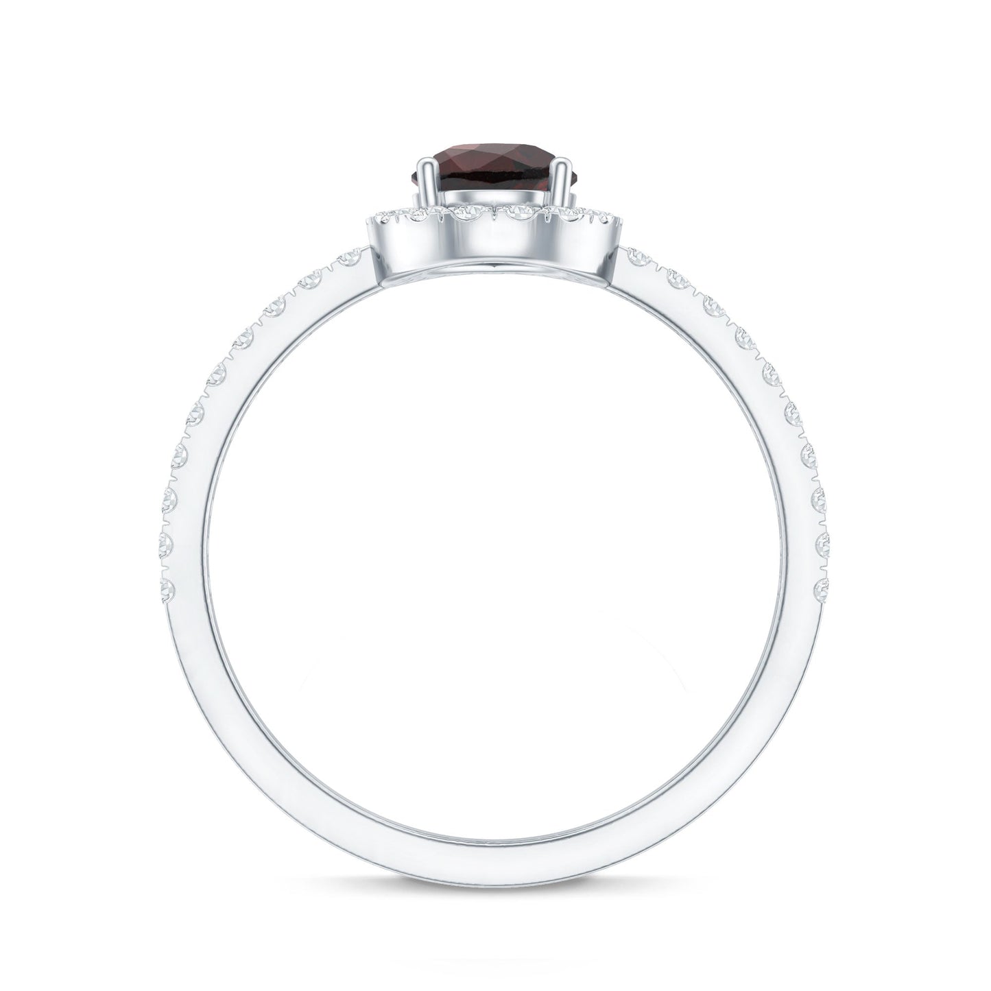Natural 0.8 Carat Garnet Teardrop Engagement Ring with Diamond Halo