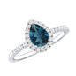 0.7 Carat Pear Shape London Blue Topaz Teardrop Engagement Ring with Moissanite Halo