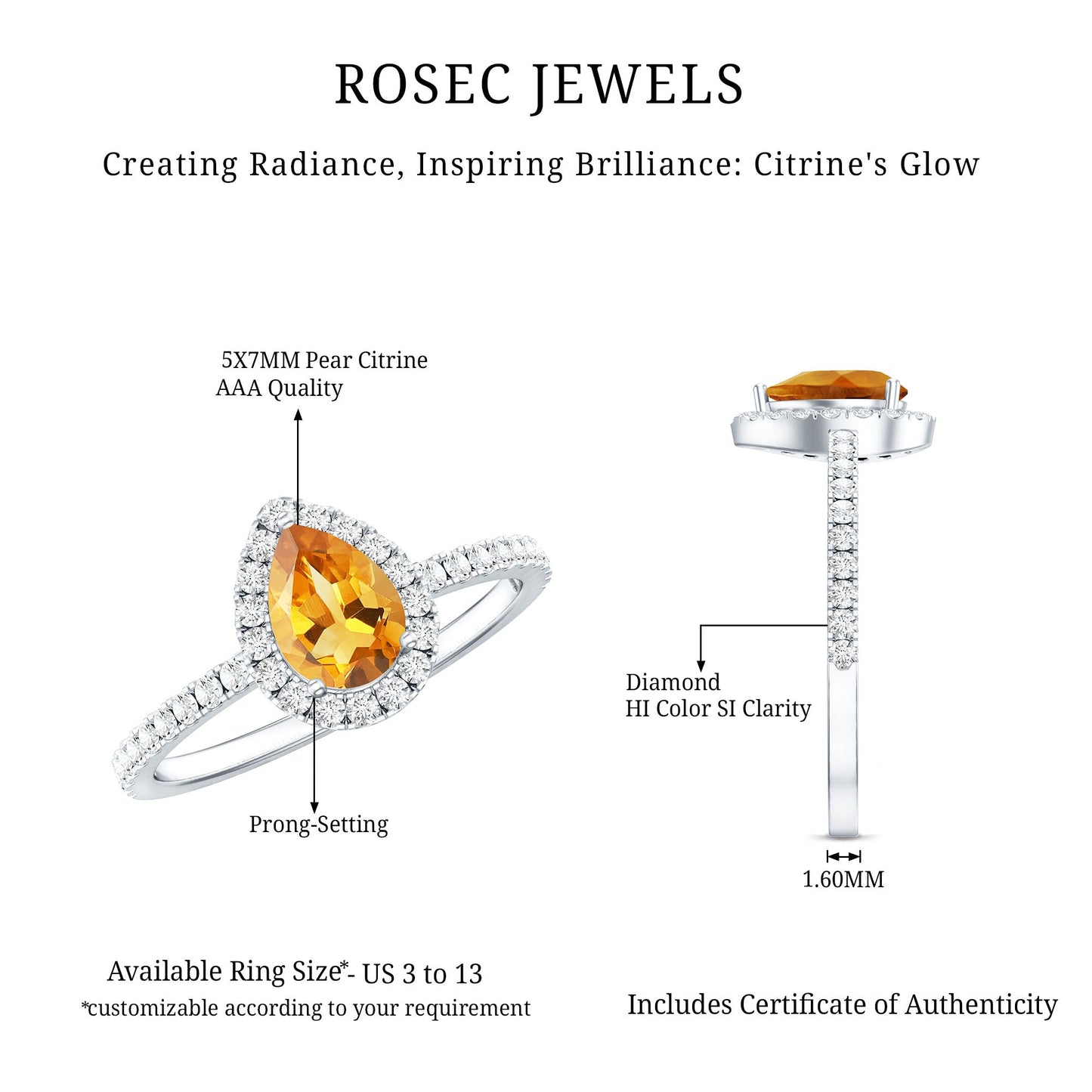 Classic Citrine Teardrop Engagement Ring with Diamond Halo