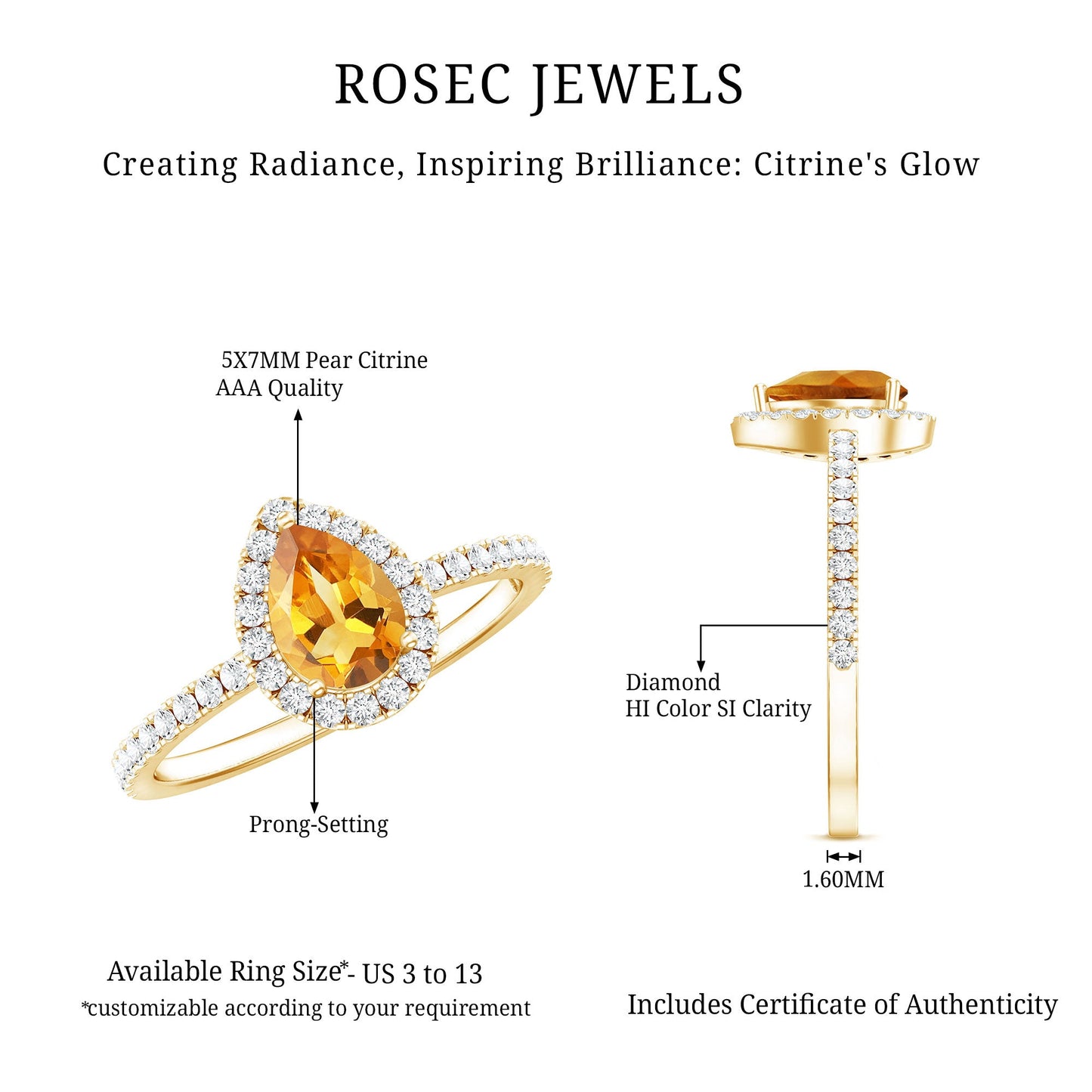 Classic Citrine Teardrop Engagement Ring with Diamond Halo