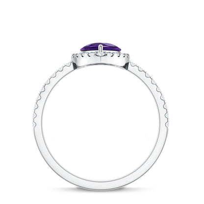 Natural Amethyst Teardrop Engagement Ring with Diamond Halo