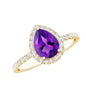 Natural Amethyst Teardrop Engagement Ring with Diamond Halo
