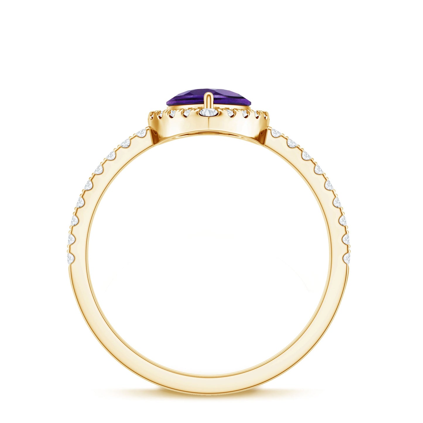 Natural Amethyst Teardrop Engagement Ring with Diamond Halo