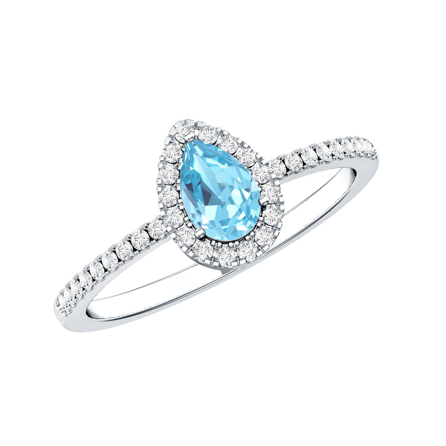 Natural Aquamarine Teardrop Engagement Ring with Diamond Halo