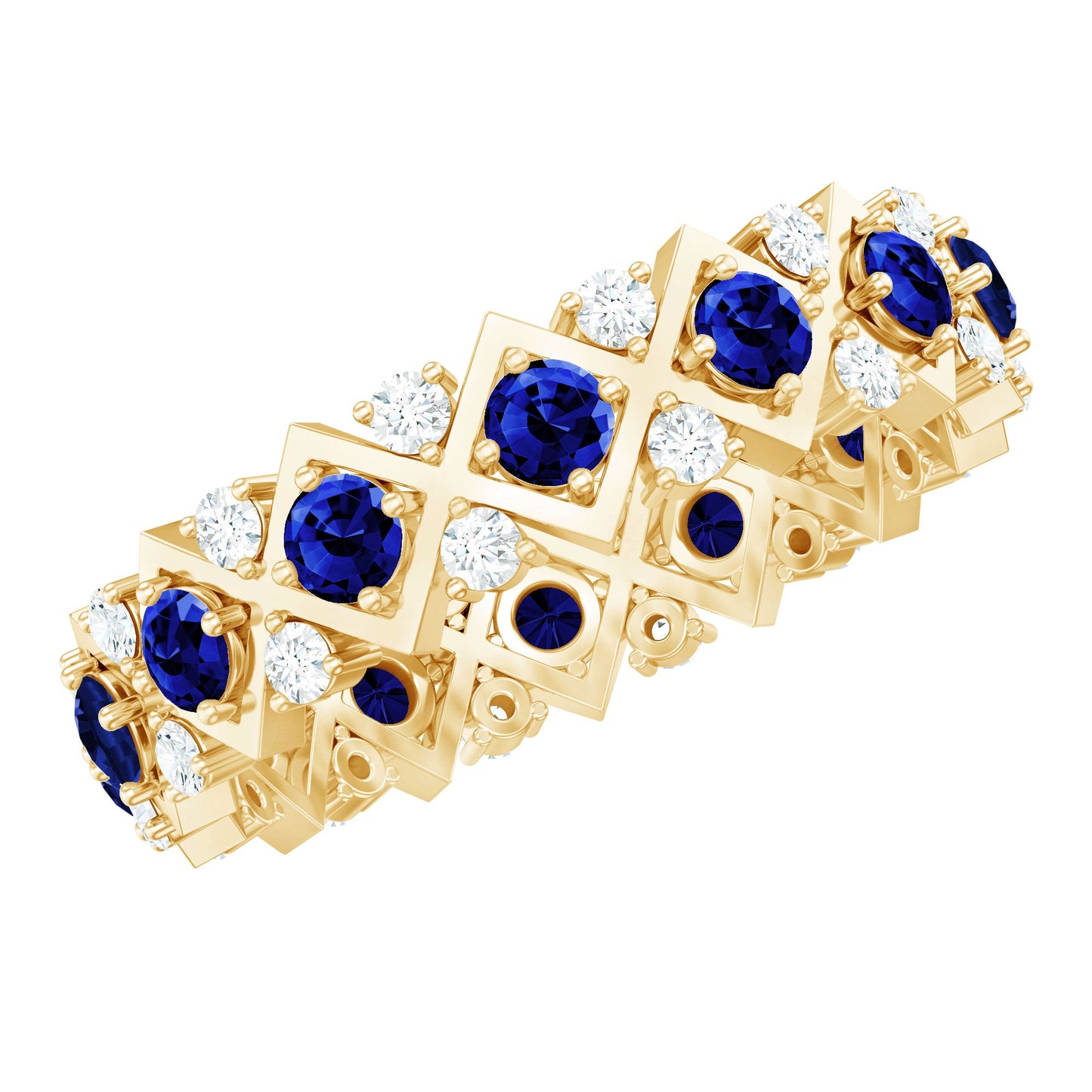 Lab Created Blue Sapphire and Diamond Designer Wedding Band for Women