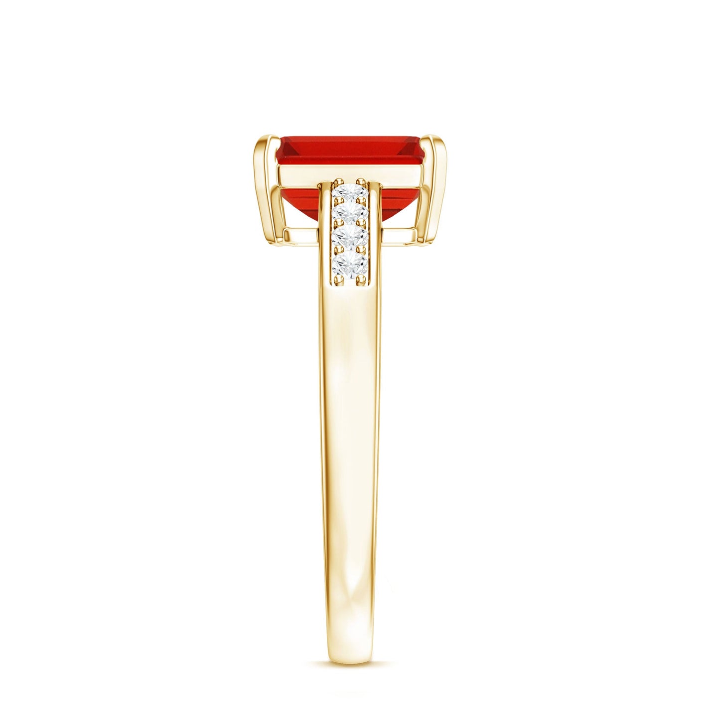 Emerald Cut Real Fire Opal Solitaire Engagement Ring with Diamond