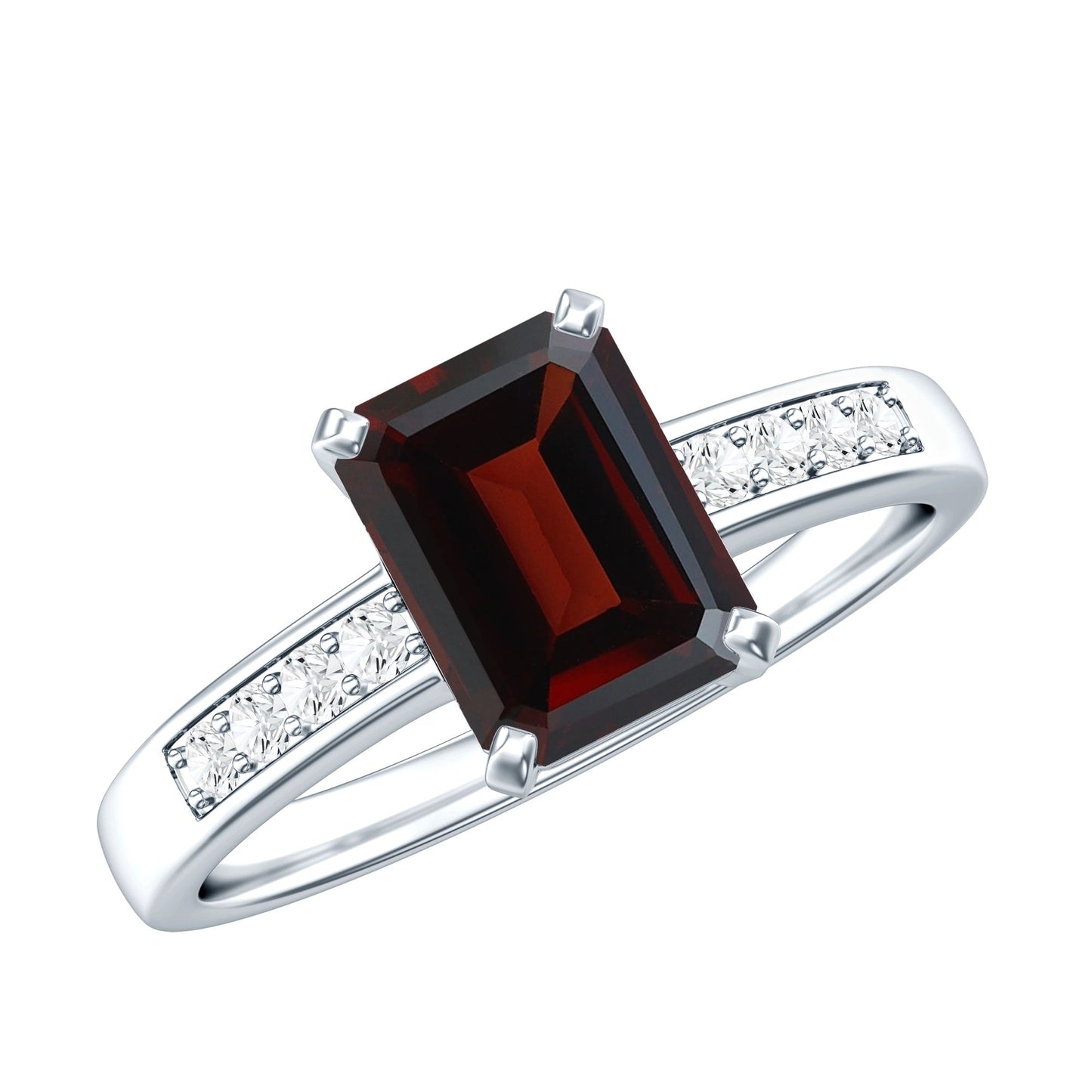 Certified Natural 2 Carat Garnet Emerald Cut Engagement Ring with Diamond
