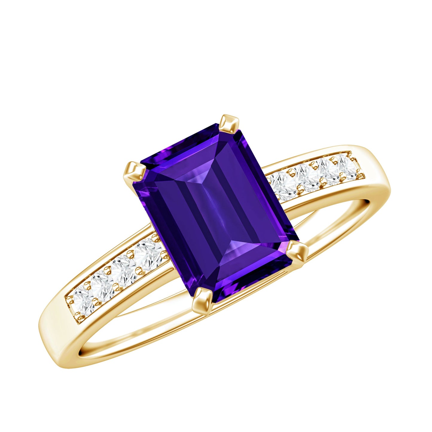 Natural 1.4 Carat Amethyst Emerald Cut Engagement Ring with Diamond