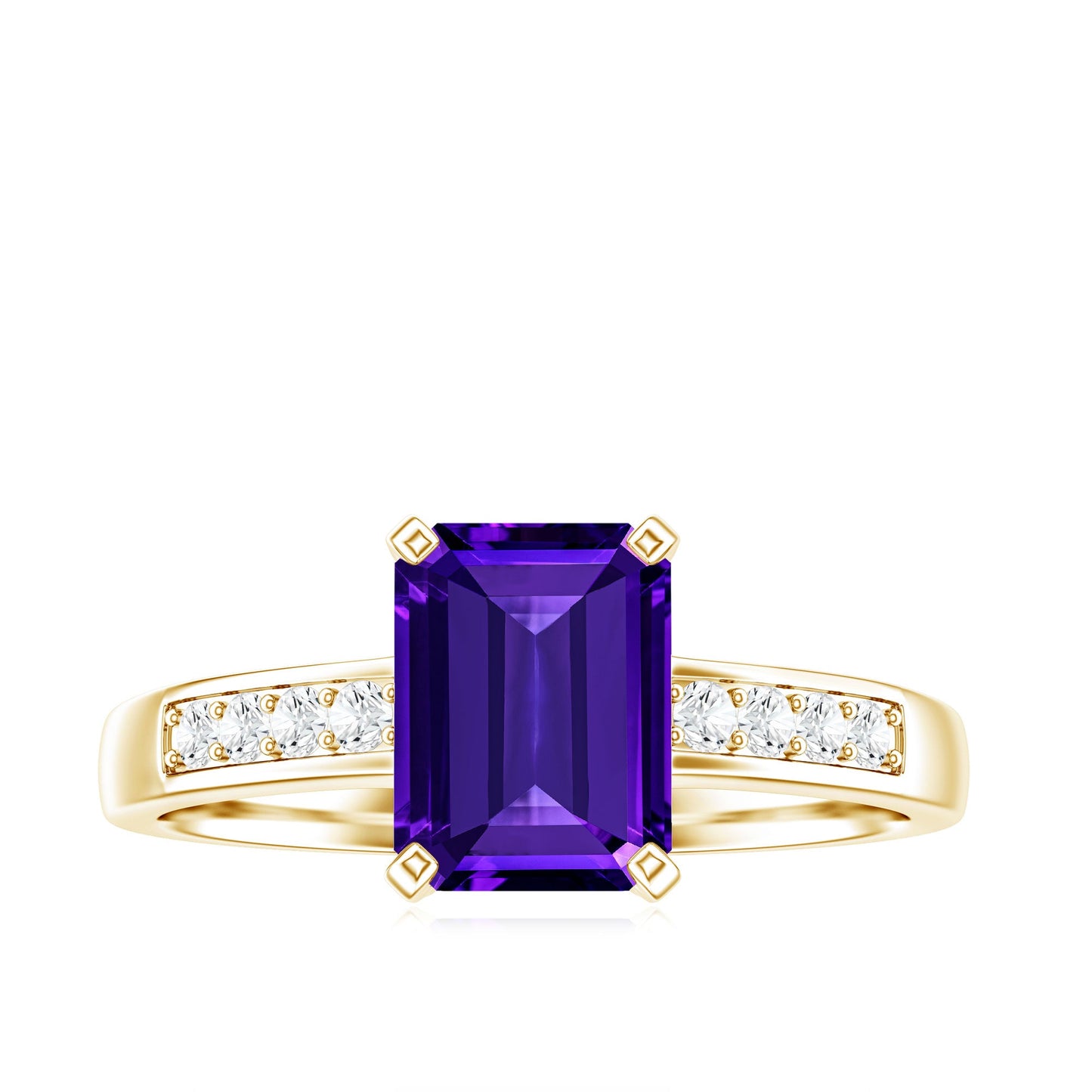 Natural 1.4 Carat Amethyst Emerald Cut Engagement Ring with Diamond
