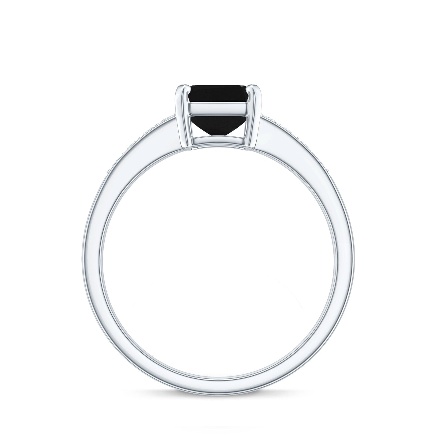 1.8 Carat Emerald Cut Black Onyx Engagement Ring with Diamond
