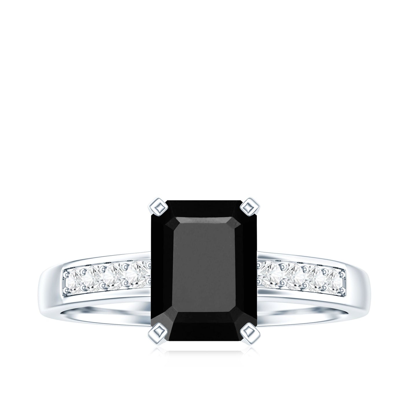 1.8 Carat Emerald Cut Black Onyx Engagement Ring with Diamond
