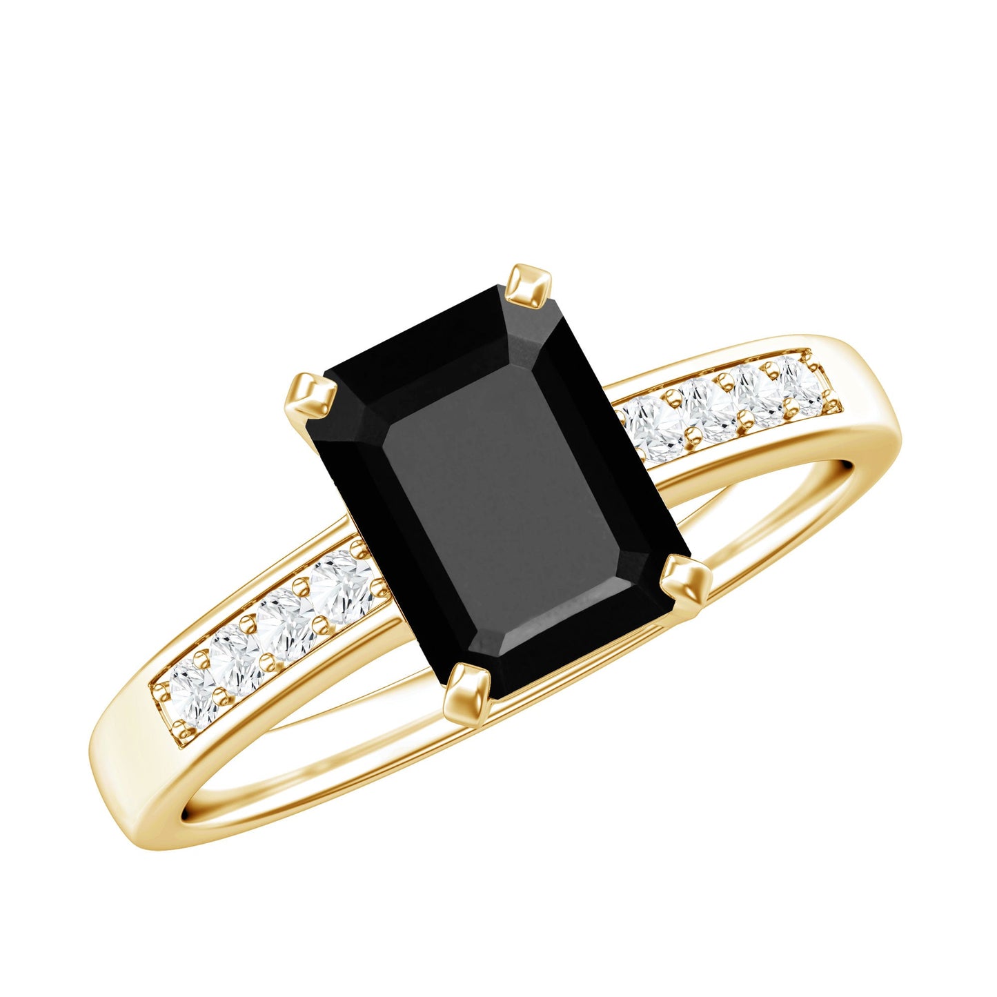 1.8 Carat Emerald Cut Black Onyx Engagement Ring with Diamond