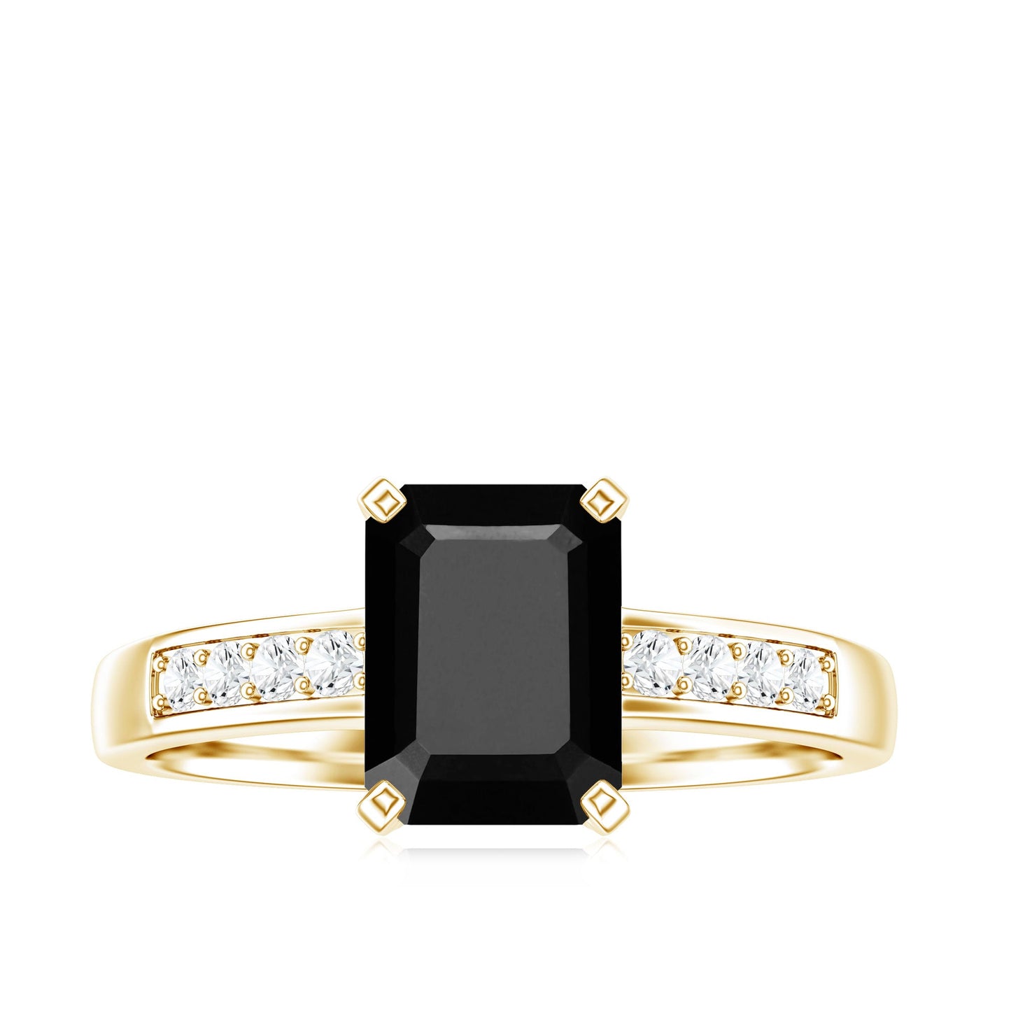 1.8 Carat Emerald Cut Black Onyx Engagement Ring with Diamond