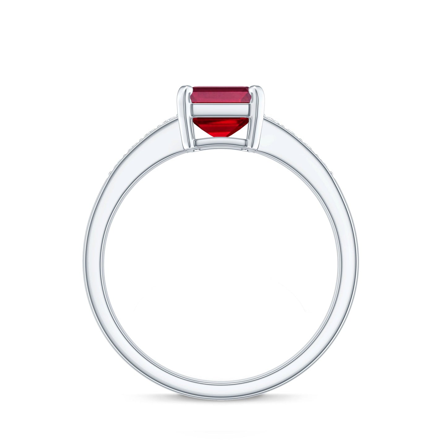 Lab Grown Ruby Emerald Cut Engagement Ring with Real Diamond