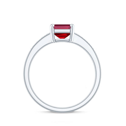 Lab Grown Ruby Emerald Cut Engagement Ring with Real Diamond