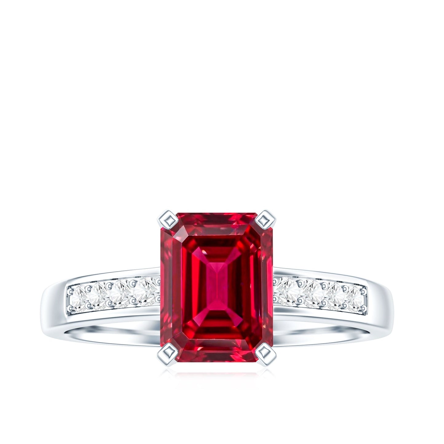 Lab Grown Ruby Emerald Cut Engagement Ring with Real Diamond
