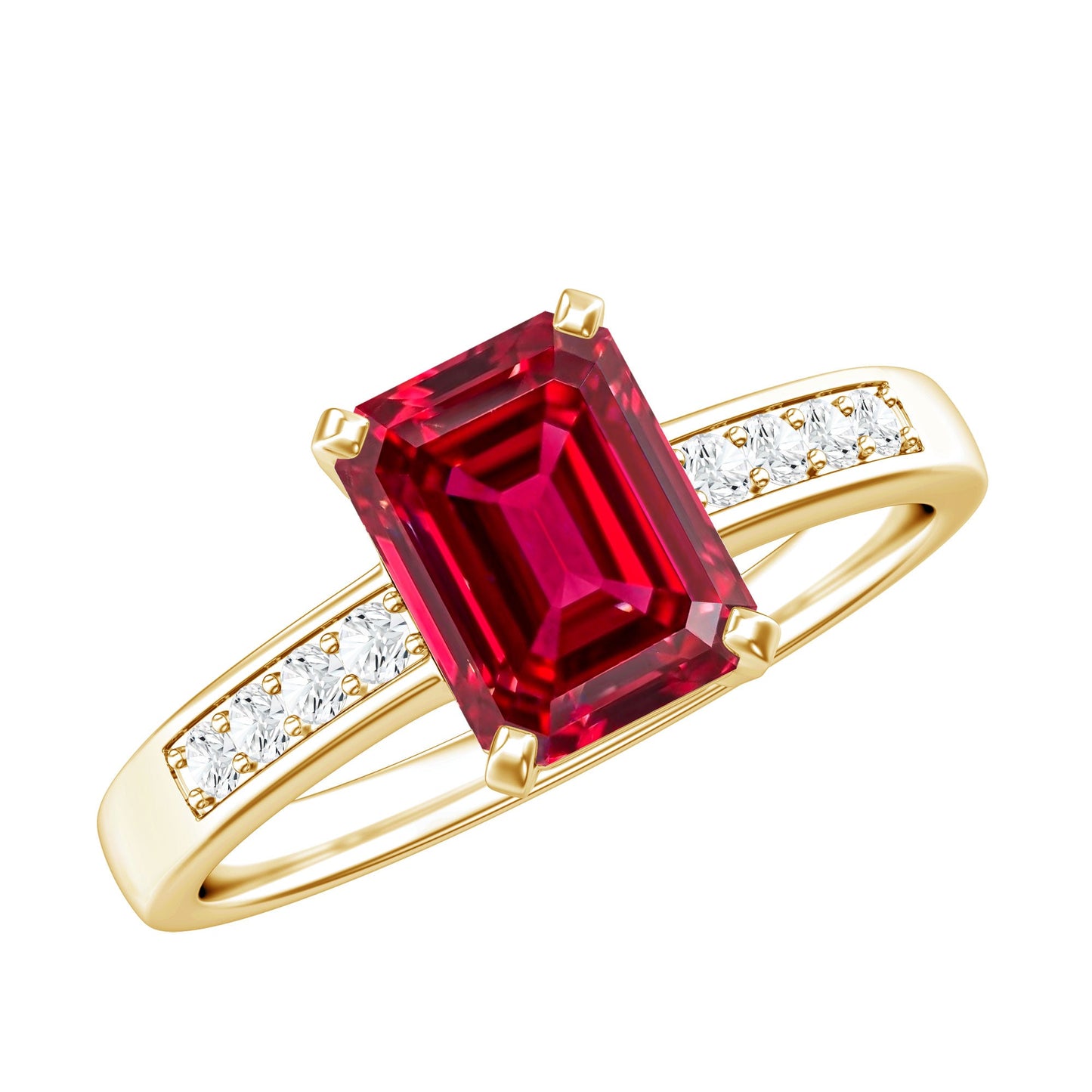 Lab Grown Ruby Emerald Cut Engagement Ring with Real Diamond