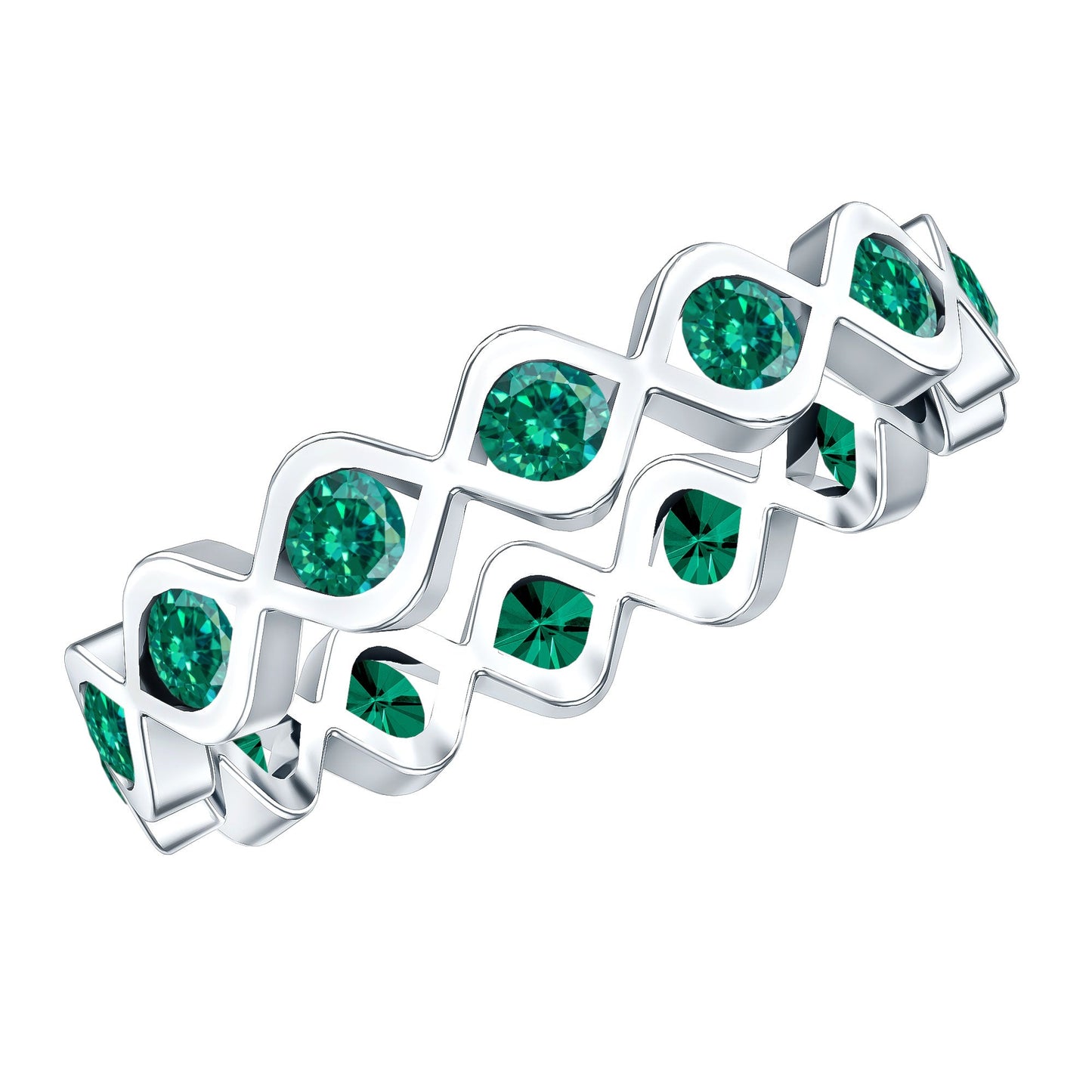 Certified Lab Grown Emerald Infinity Twisted Eternity Ring