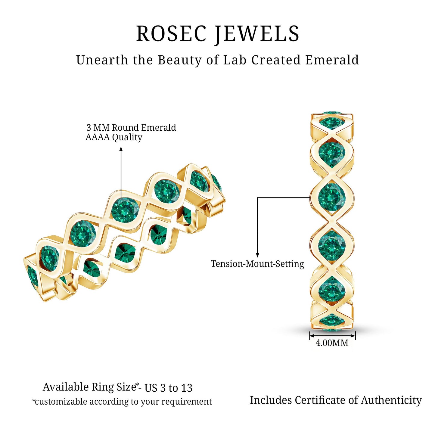 Certified Lab Grown Emerald Infinity Twisted Eternity Ring