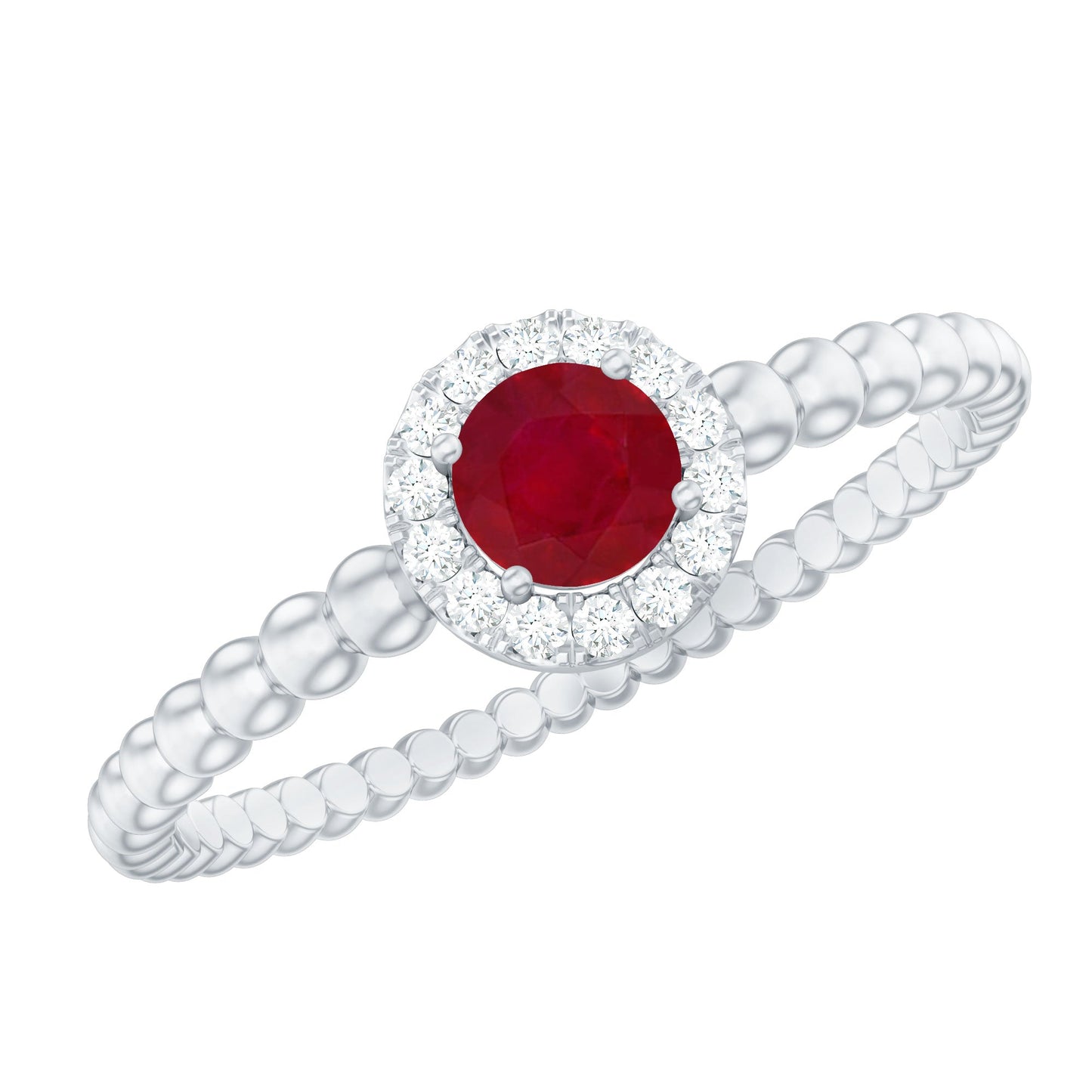 Natural Ruby Diamond Promise Ring with Bubble Shank