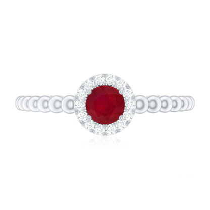 Natural Ruby Diamond Promise Ring with Bubble Shank