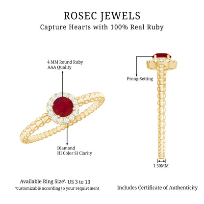 Natural Ruby Diamond Promise Ring with Bubble Shank