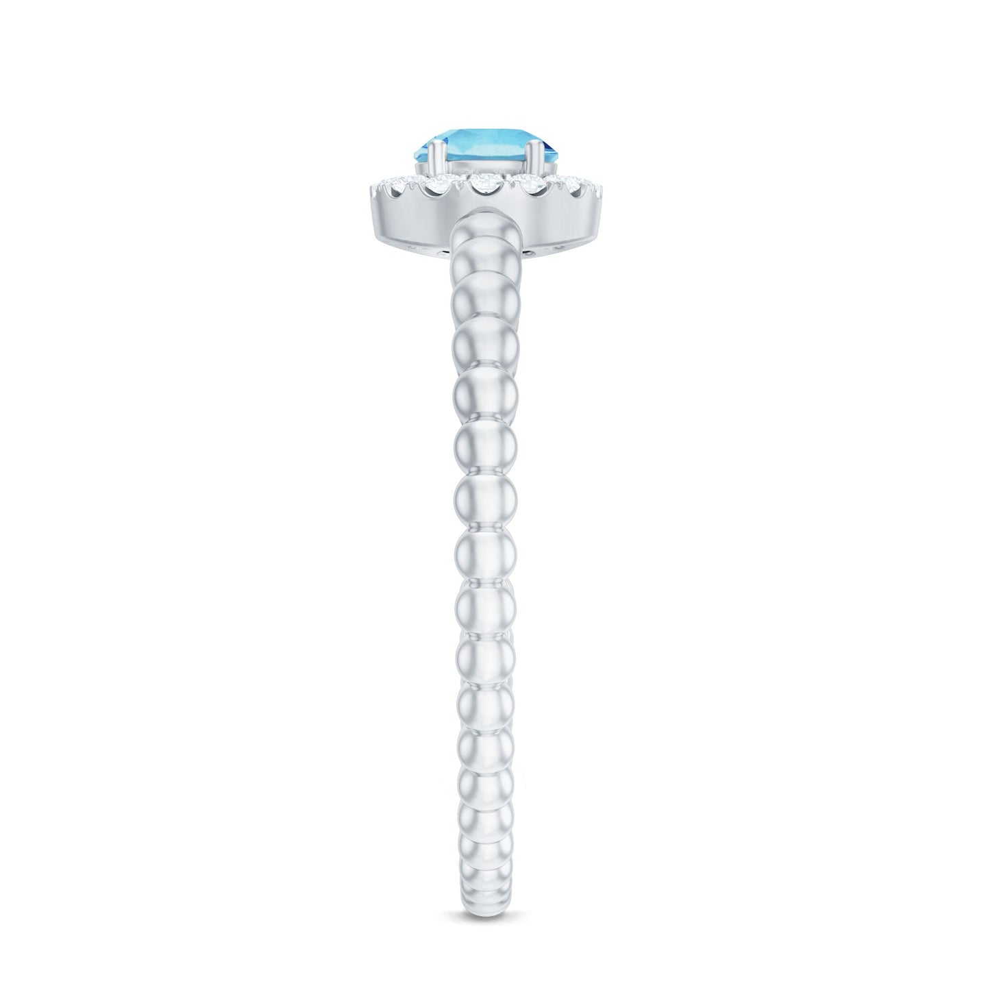 Natural Aquamarine Diamond Promise Ring with Bubble Shank