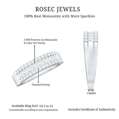 Certified Moissanite 3 Row Wedding Band for Men