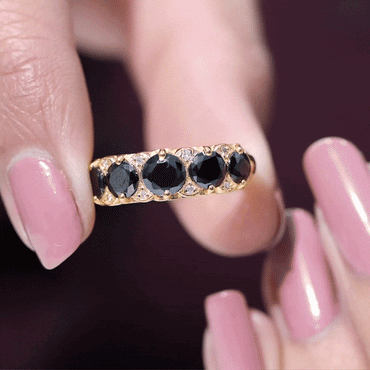 Vintage Inspired Black Onyx 5 Stone Anniversary Ring with Certificate