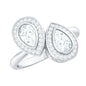 Pear Cut Moissanite Two Stone Engagement Ring with Halo