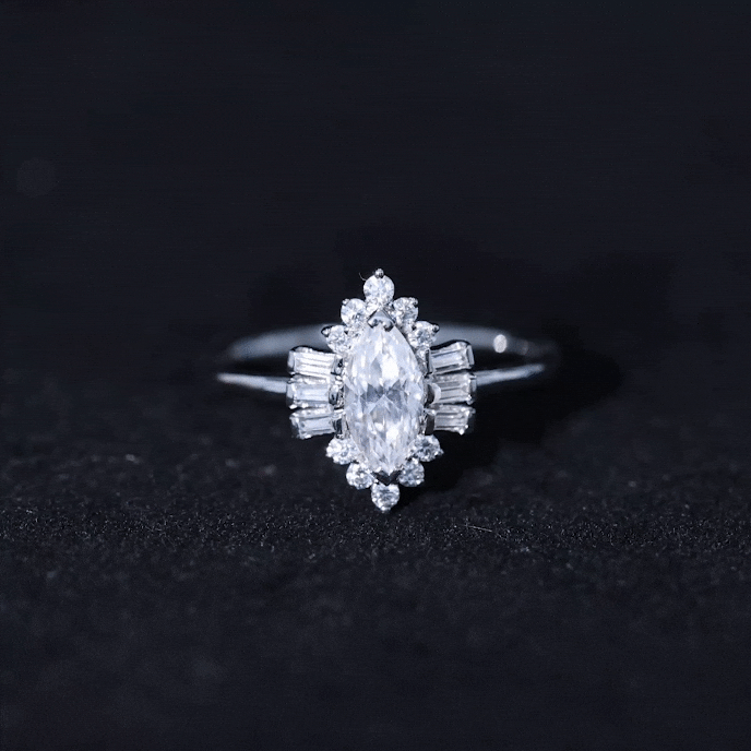 Marquise Cut Moissanite Antique Style Engagement Ring with Halo