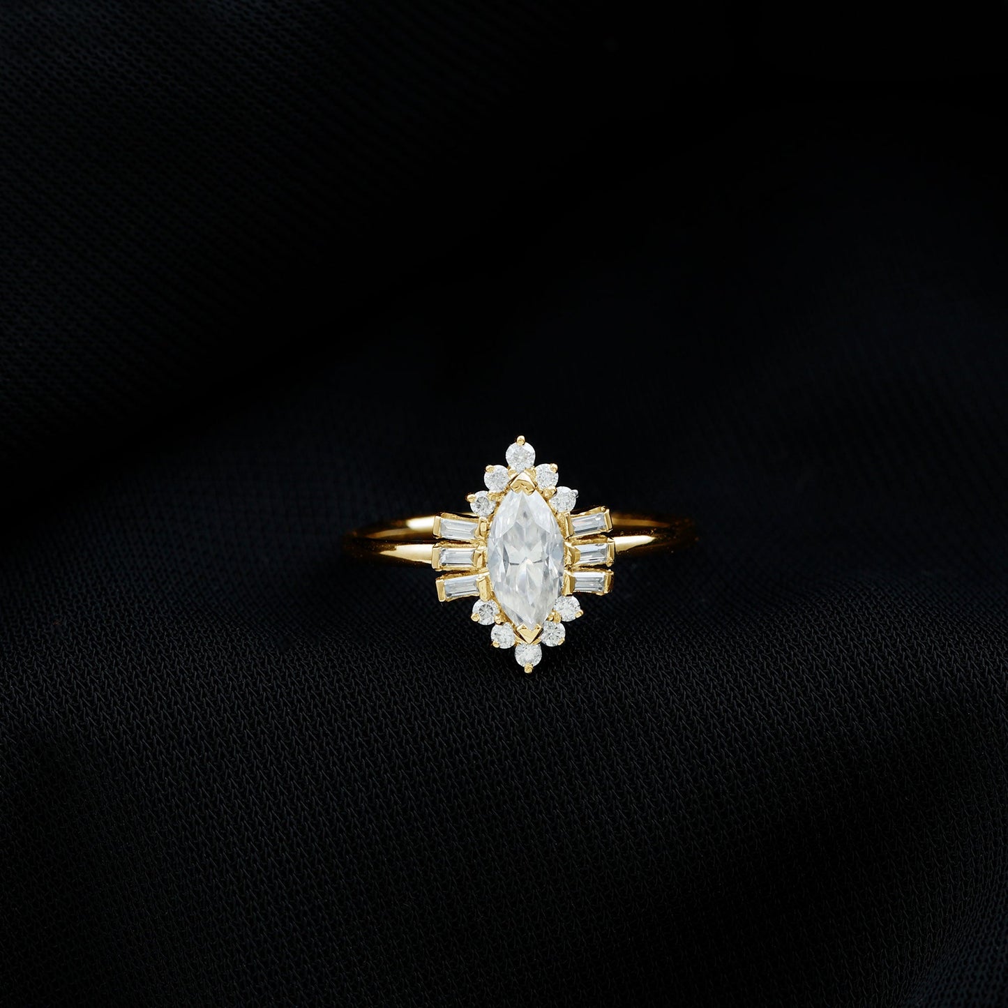 Marquise Cut Moissanite Antique Style Engagement Ring with Halo