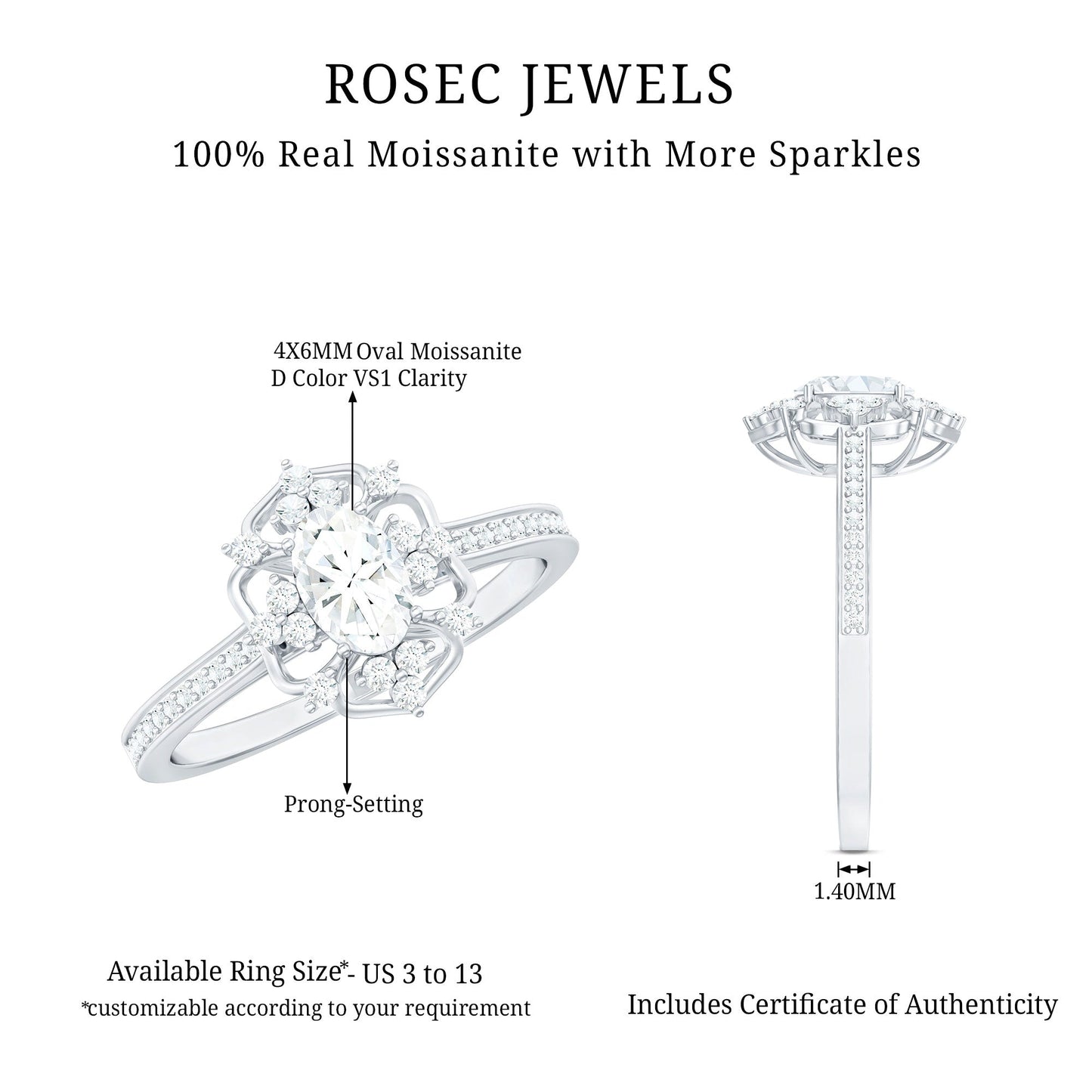 Vintage Inspired Moissanite Flower Engagement Ring