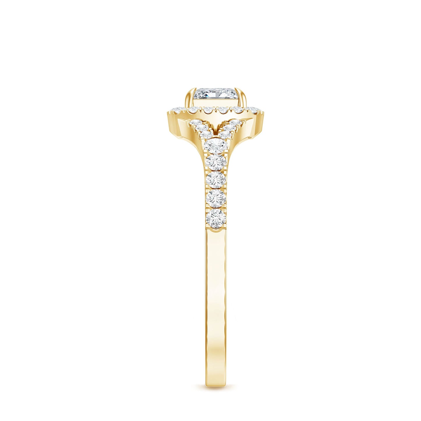 Princess Cut Moissanite Halo Engagement Ring with Split Shank
