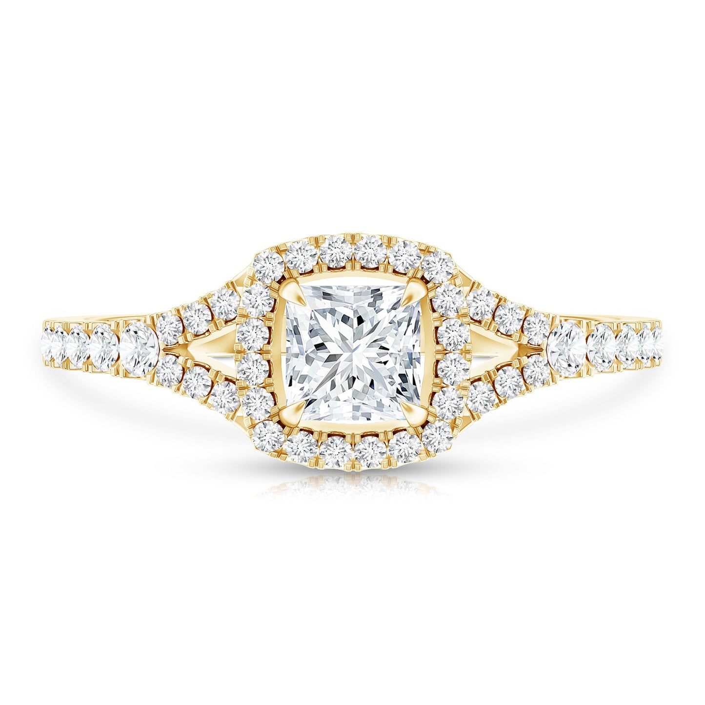 Princess Cut Moissanite Halo Engagement Ring with Split Shank