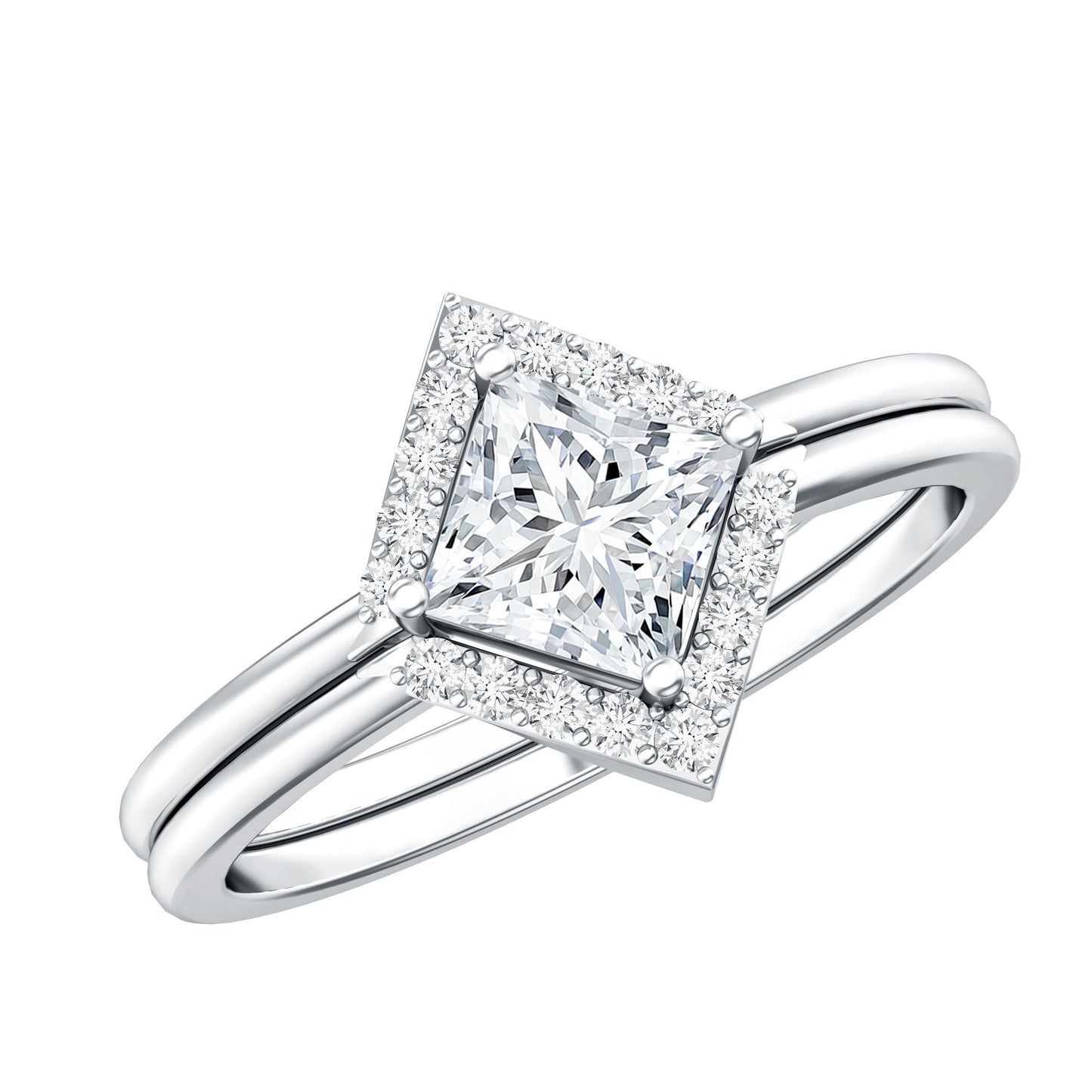 Certified Moissanite Princess Cut Wedding Ring Set for Women
