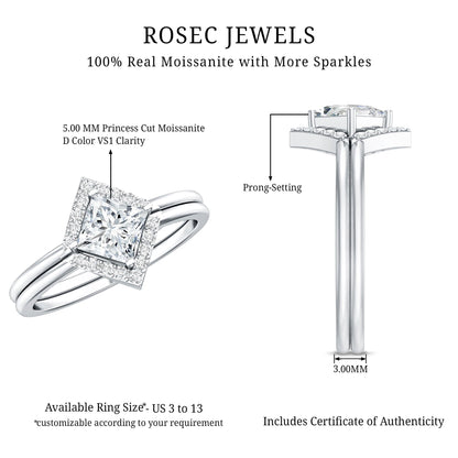 Certified Moissanite Princess Cut Wedding Ring Set for Women
