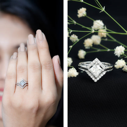 Certified Moissanite Princess Cut Wedding Ring Set for Women