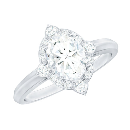 Vintage Style Oval Shaped Moissanite Halo Engagement Ring