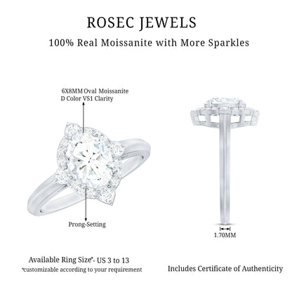 Vintage Style Oval Shaped Moissanite Halo Engagement Ring
