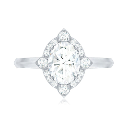 Vintage Style Oval Shaped Moissanite Halo Engagement Ring
