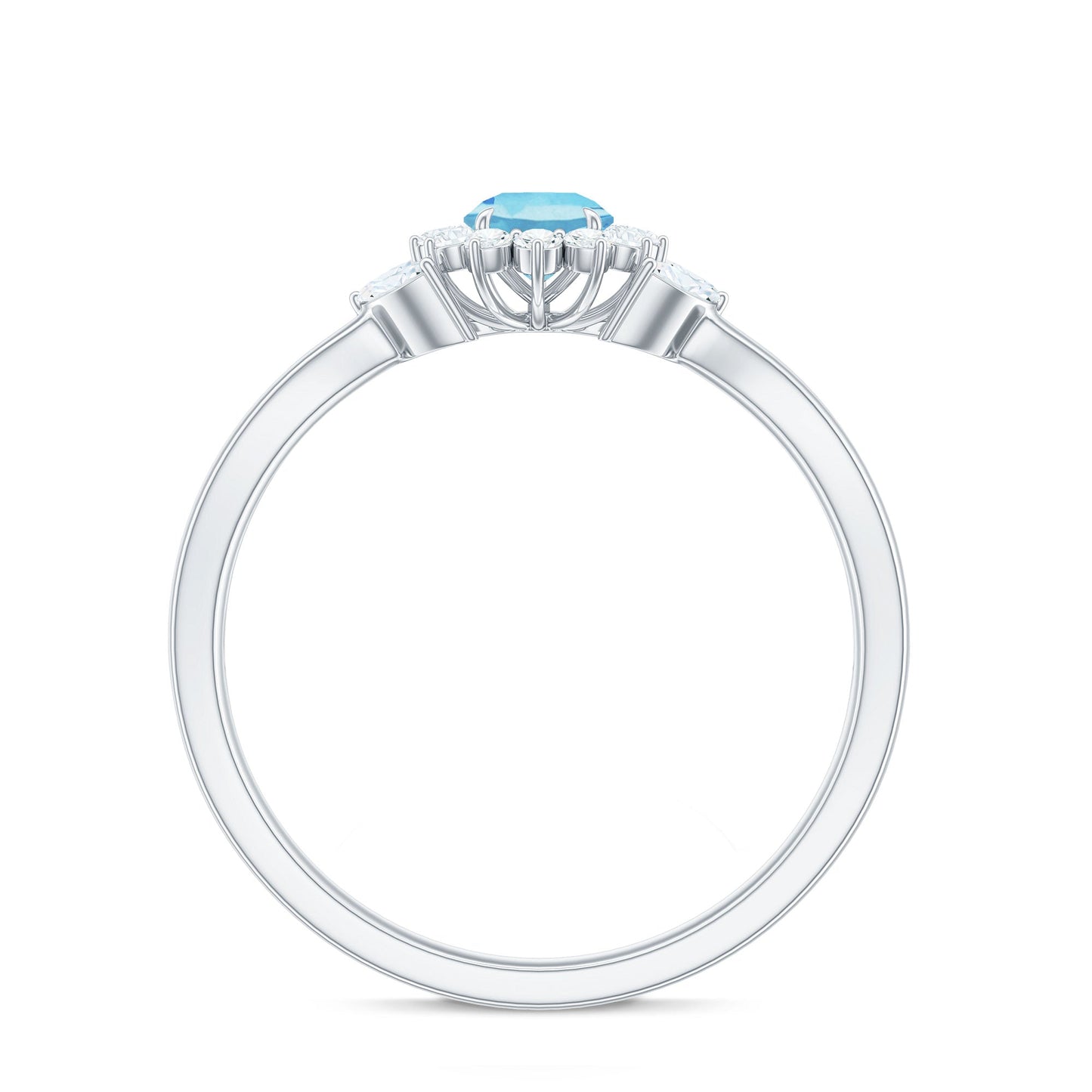 Natural Aquamarine Flower Promise Ring with Diamond