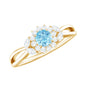 Natural Aquamarine Flower Promise Ring with Diamond