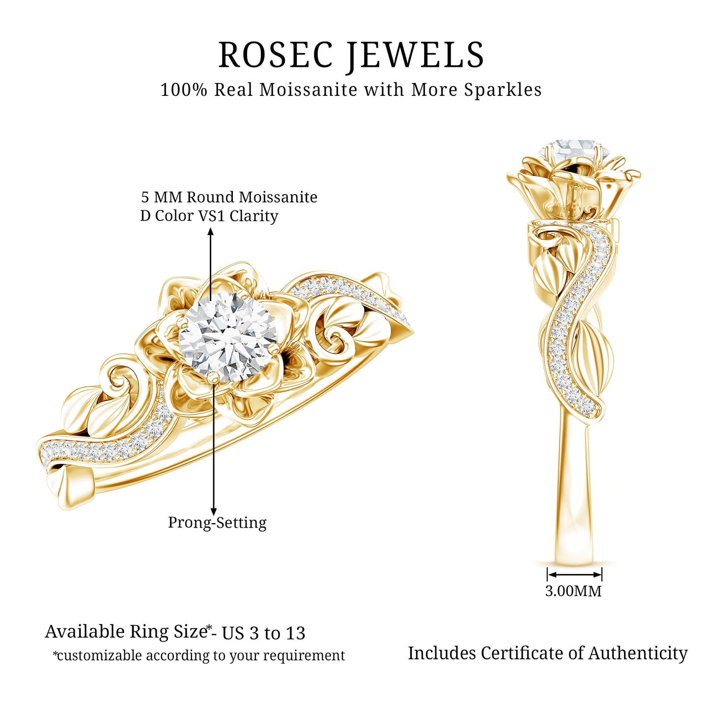 Certified Flower Inspired Moissanite Engagement Ring For Women
