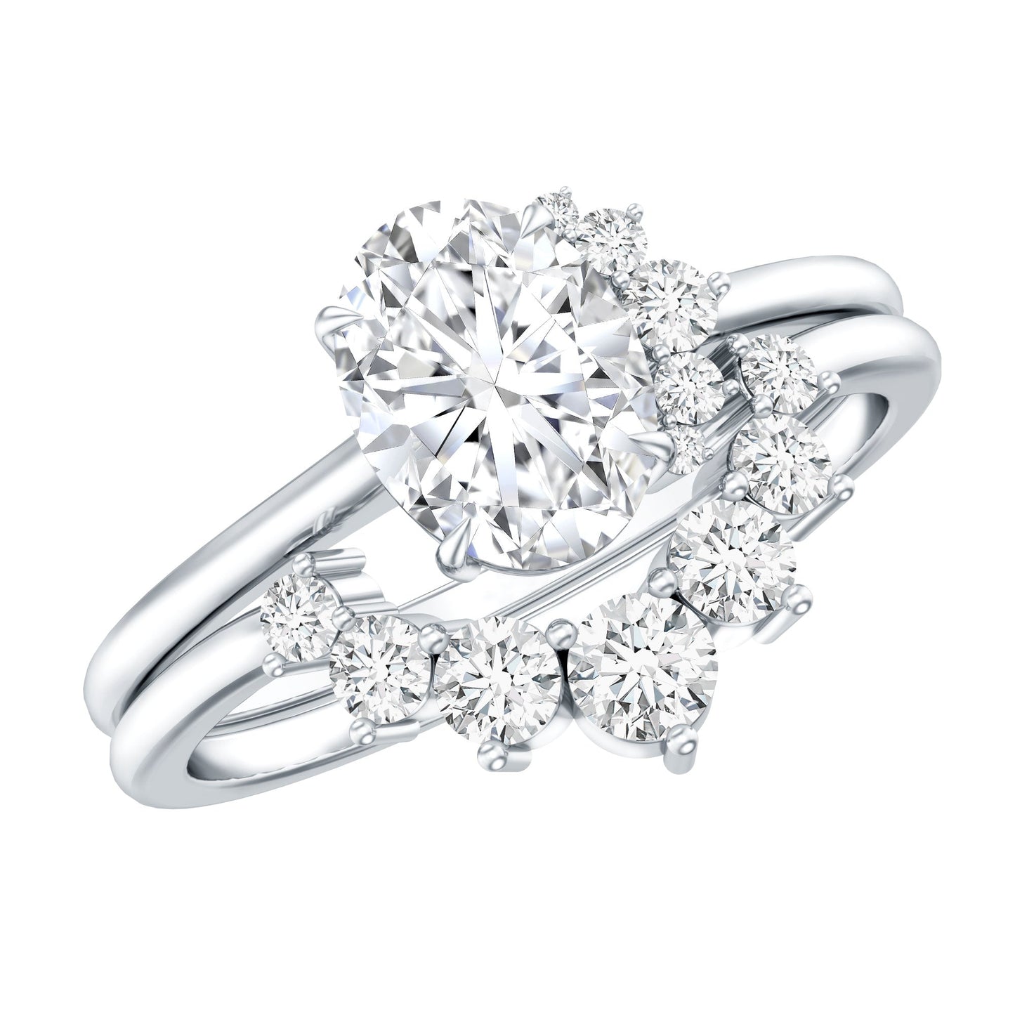 Designer 1.2 Carat Oval Cut Moissanite Wedding Ring Set With Certificate