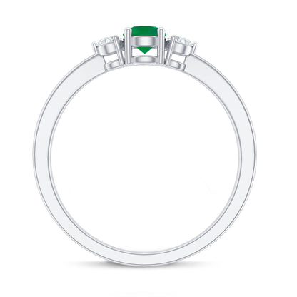 Round Shaped Real Emerald and Diamond Three Stone Promise Ring