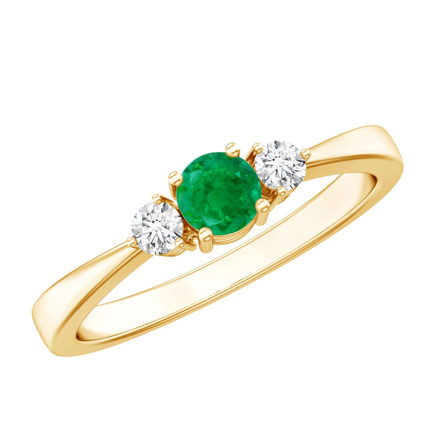 Round Shaped Real Emerald and Diamond Three Stone Promise Ring